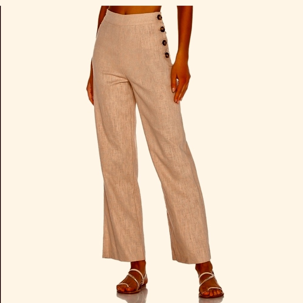 LPA Jacobo Women’s Beige High Waisted Ramie Lightweight Quality Trouser Pants XS